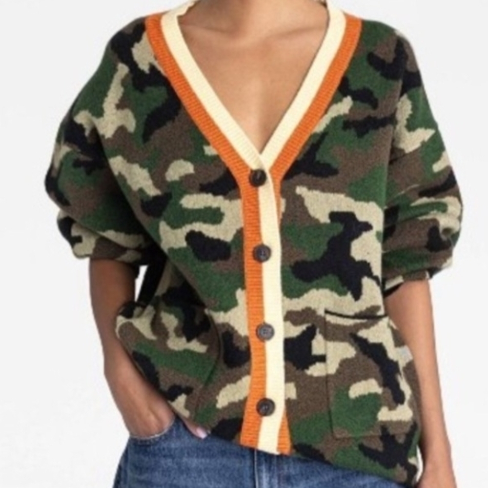 Camouflage V-Neck Button-Up Sweater